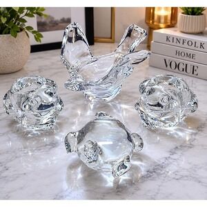 Vintage Clear Art Glass Candle Holder Set Abstract Modern Decor 4pc